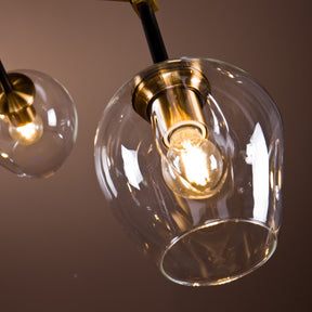 Black and Brass Linear Sputnik Chandelier with Clear Glass Shade